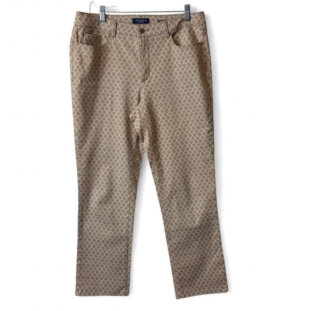 Charter Club Lexington Straight Leg Tan‎ Geometric Print Jeans, Women's Size 12